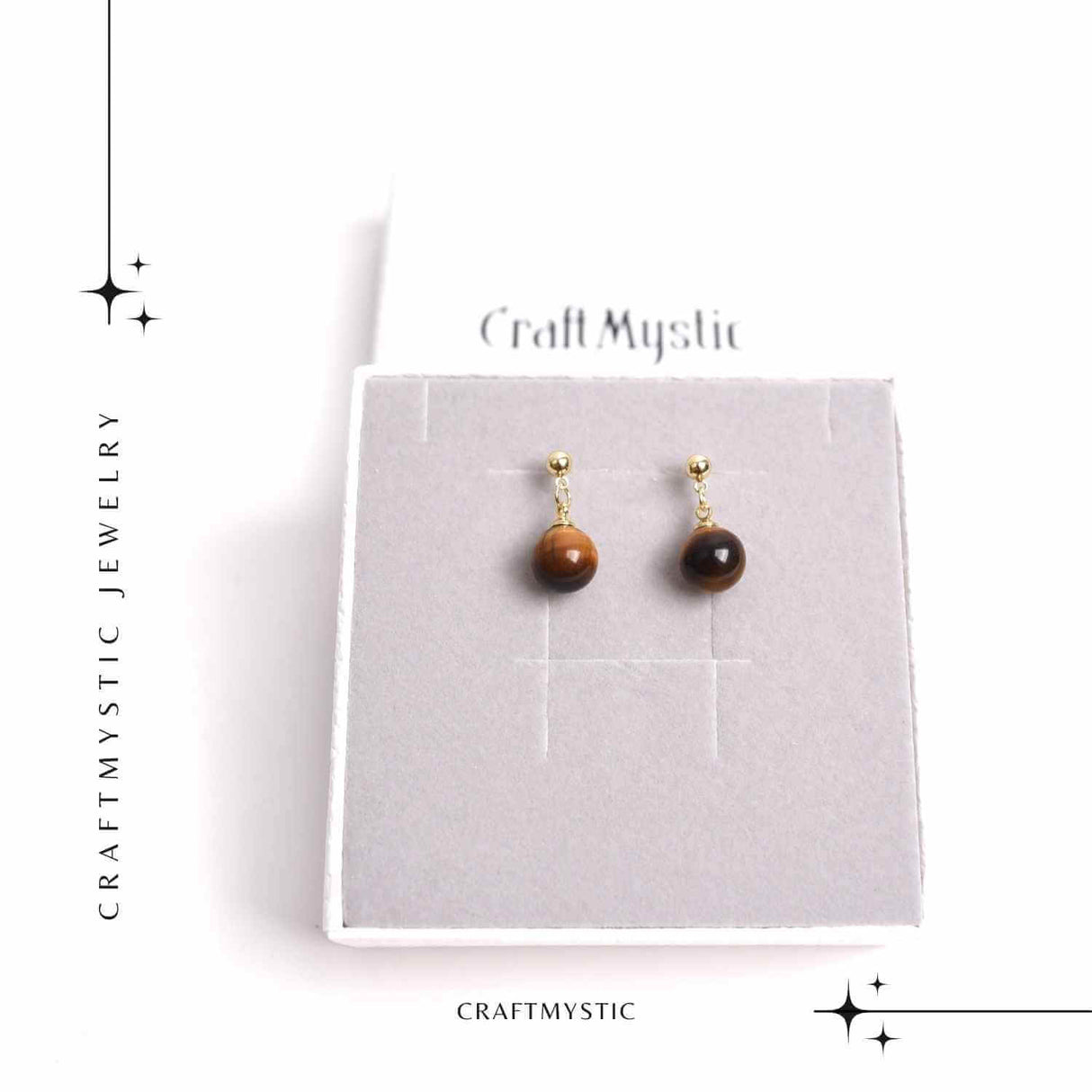 Cercei Ochi de Tigru Biluta 10 mm - Protectie si Eleganta Aurie