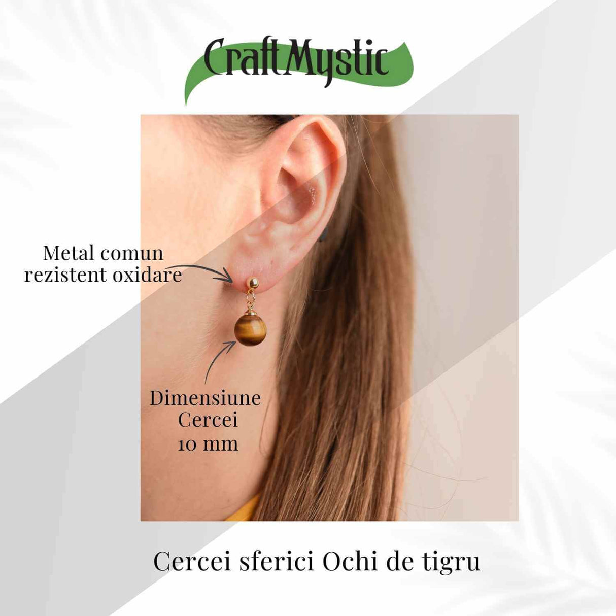 Cercei Ochi de Tigru Biluta 10 mm - Protectie si Eleganta Aurie