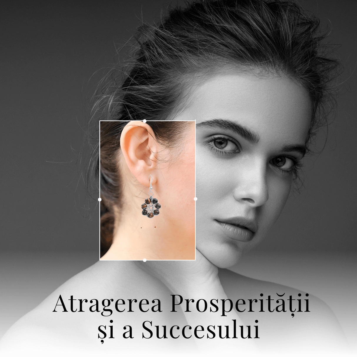 Cercei Argintii in Forma de Floare cu Ochi de Tigru