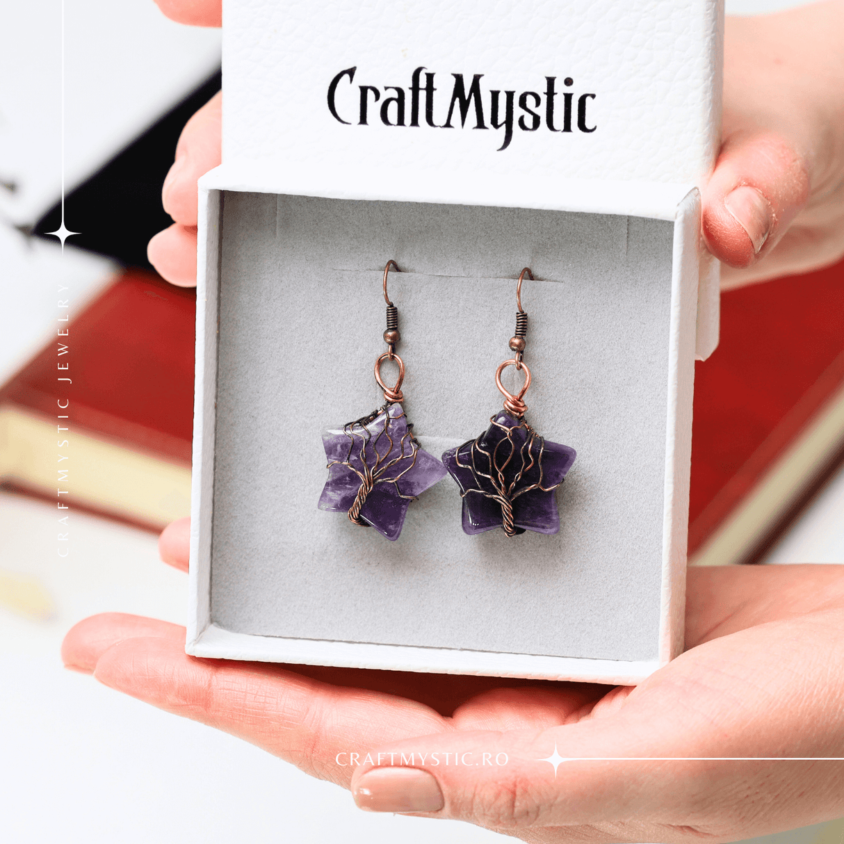 Cercei Eleganti in Forma de Stea cu Ametist Natural Semipretios