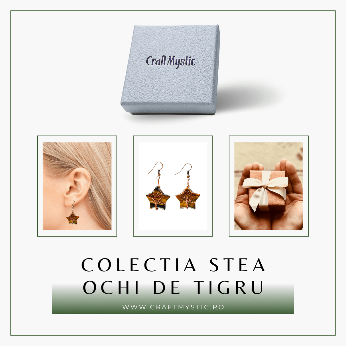 Cercei Eleganti in Forma de Stea cu Piatra Semipretioasa Ochi de Tigru Natural