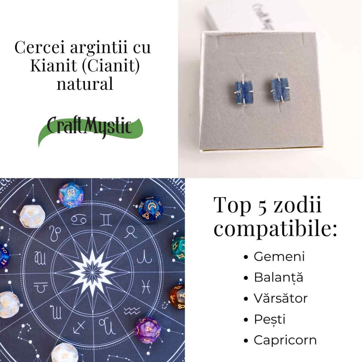 Cercei cu Kianit (Cianit) Albastru – Echilibru si Claritate Mentala