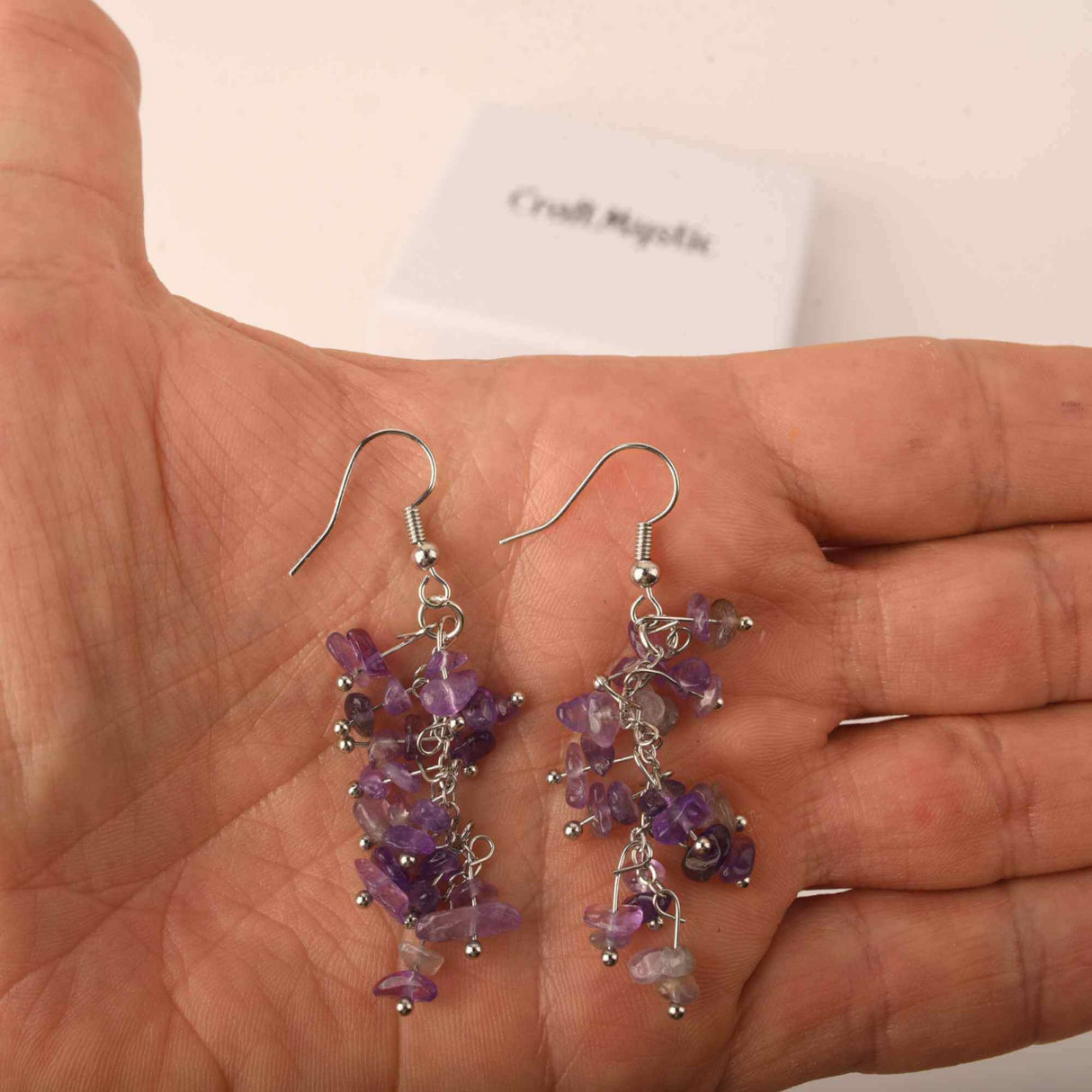Cercei cu carlig cu piatra de cristal ametist polisat
