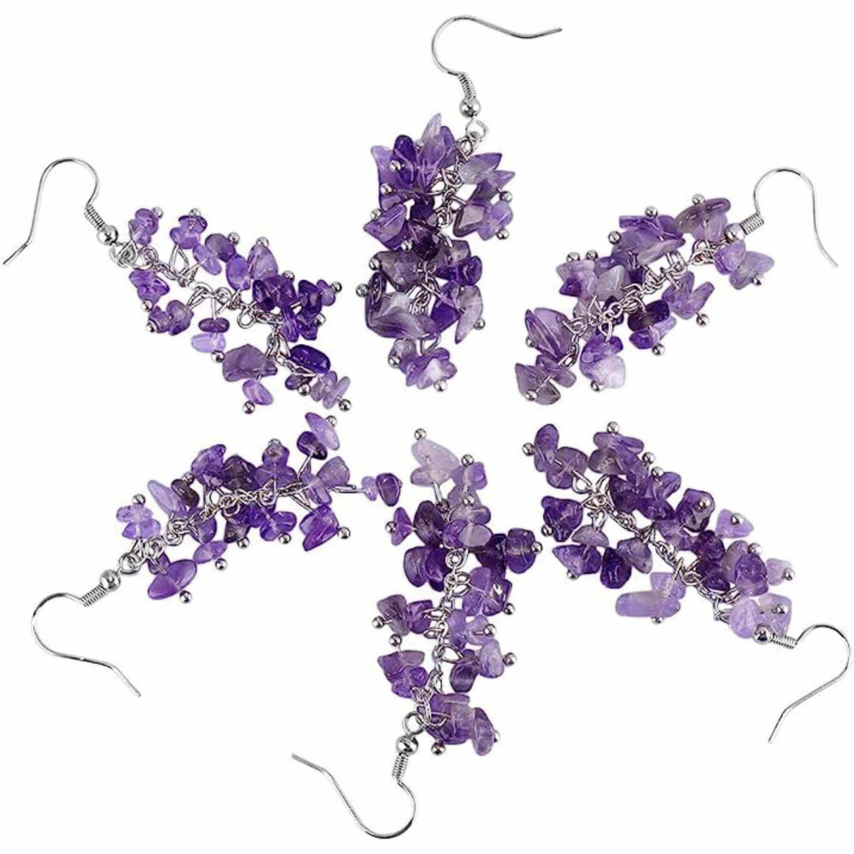 Cercei cu carlig cu piatra de cristal ametist polisat