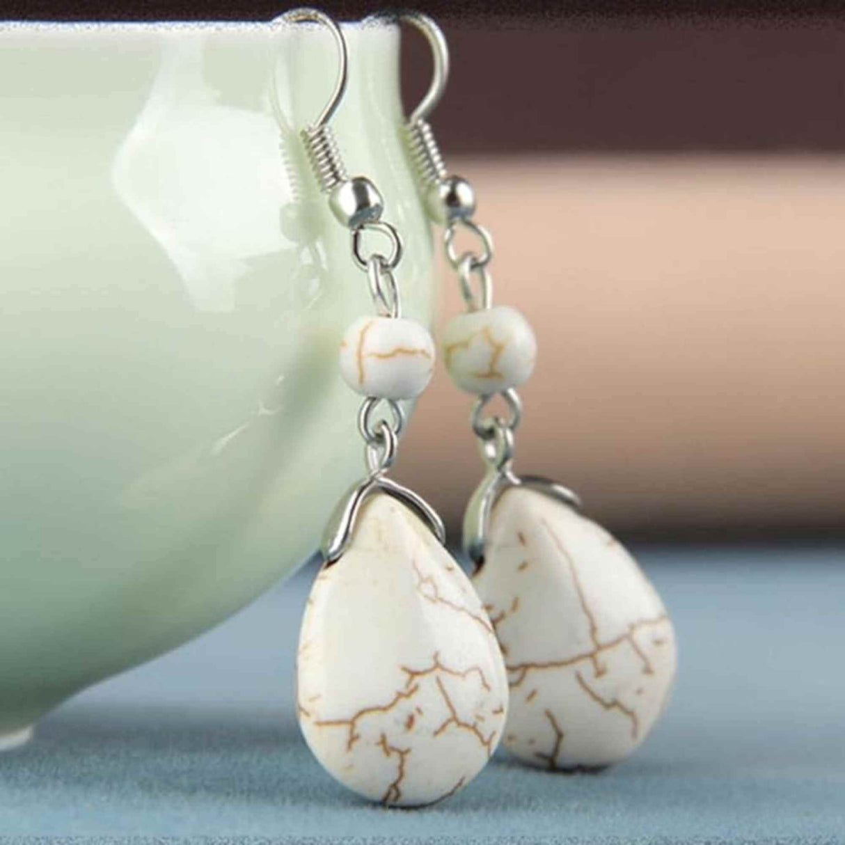 Cercei din Turcoaz cu Textura de Temperament Cercei Lungi Bridal in Culoarea Alba