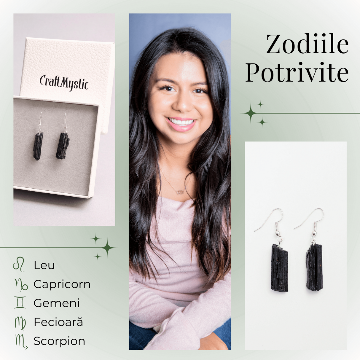 Cercei Argintii cu Turmalina Neagra Bruta 20-25mm