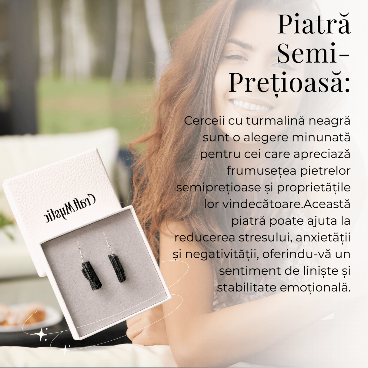 Cercei Argintii cu Turmalina Neagra Bruta 20-25mm