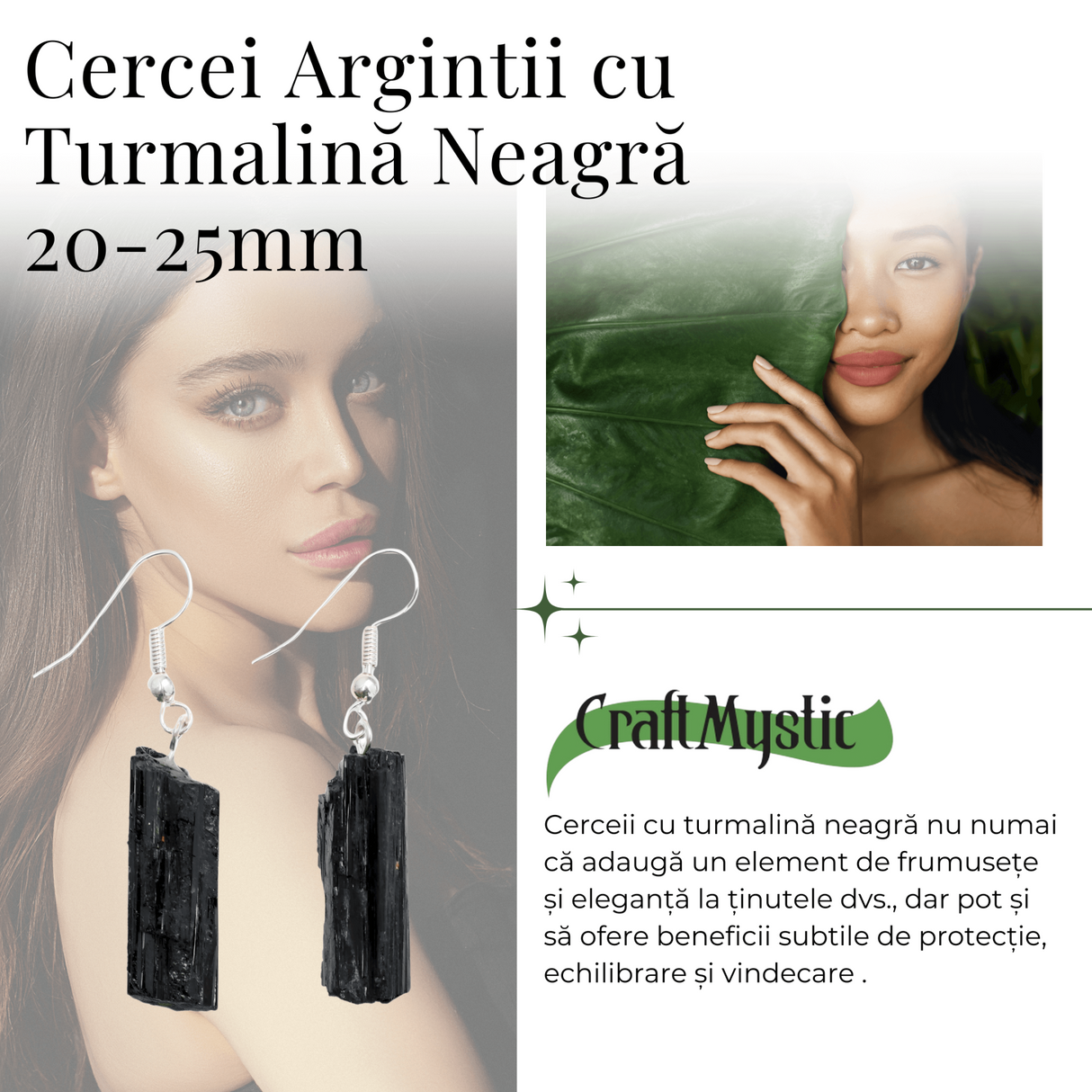Cercei Argintii cu Turmalina Neagra Bruta 20-25mm