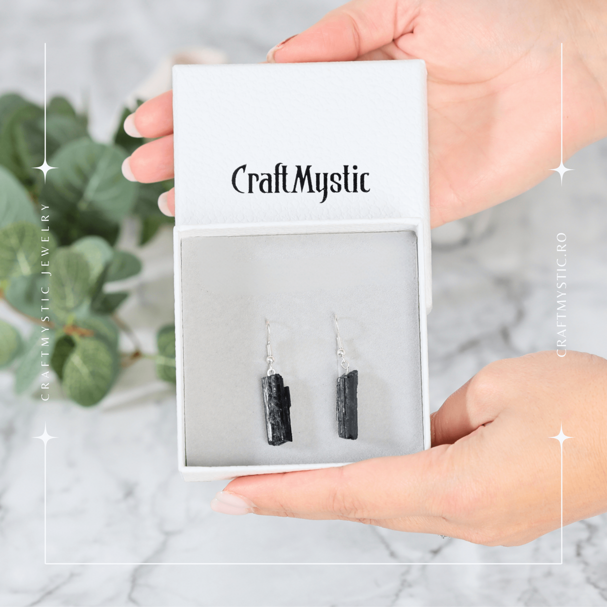 Cercei Argintii cu Turmalina Neagra Bruta 20-25mm