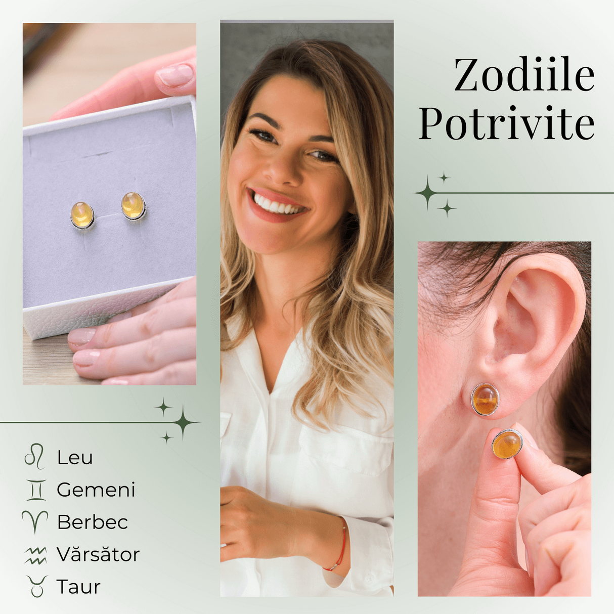 Cercei Argintii cu Citrin si Inchidere Clasica cu Surub