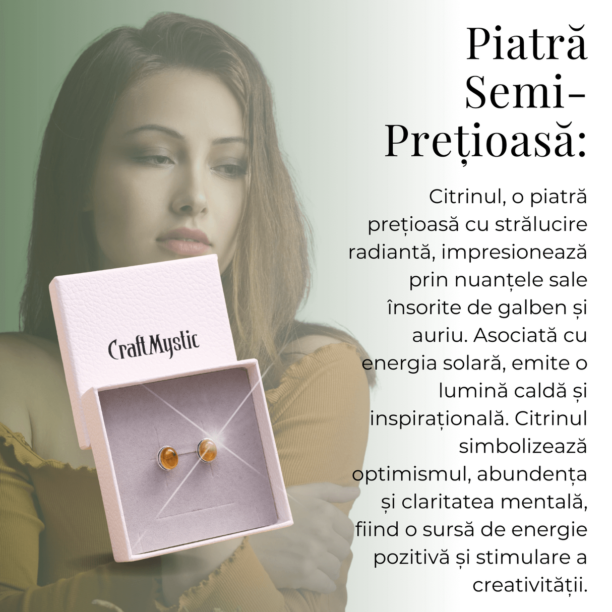 Cercei Argintii cu Citrin si Inchidere Clasica cu Surub