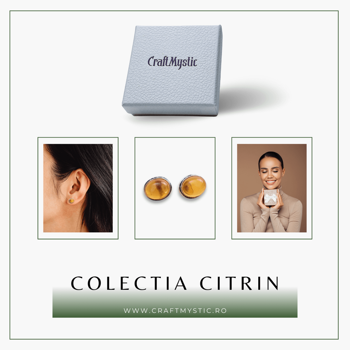 Cercei Argintii cu Citrin si Inchidere Clasica cu Surub