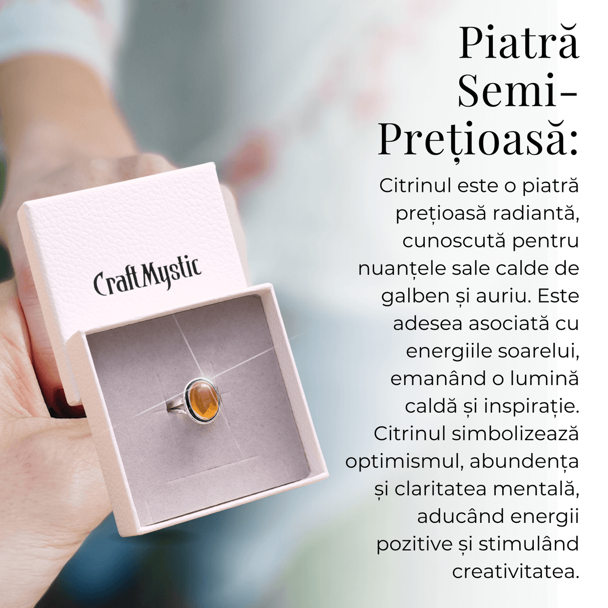 Inel Ajustabil Argintiu cu Citrin Natural