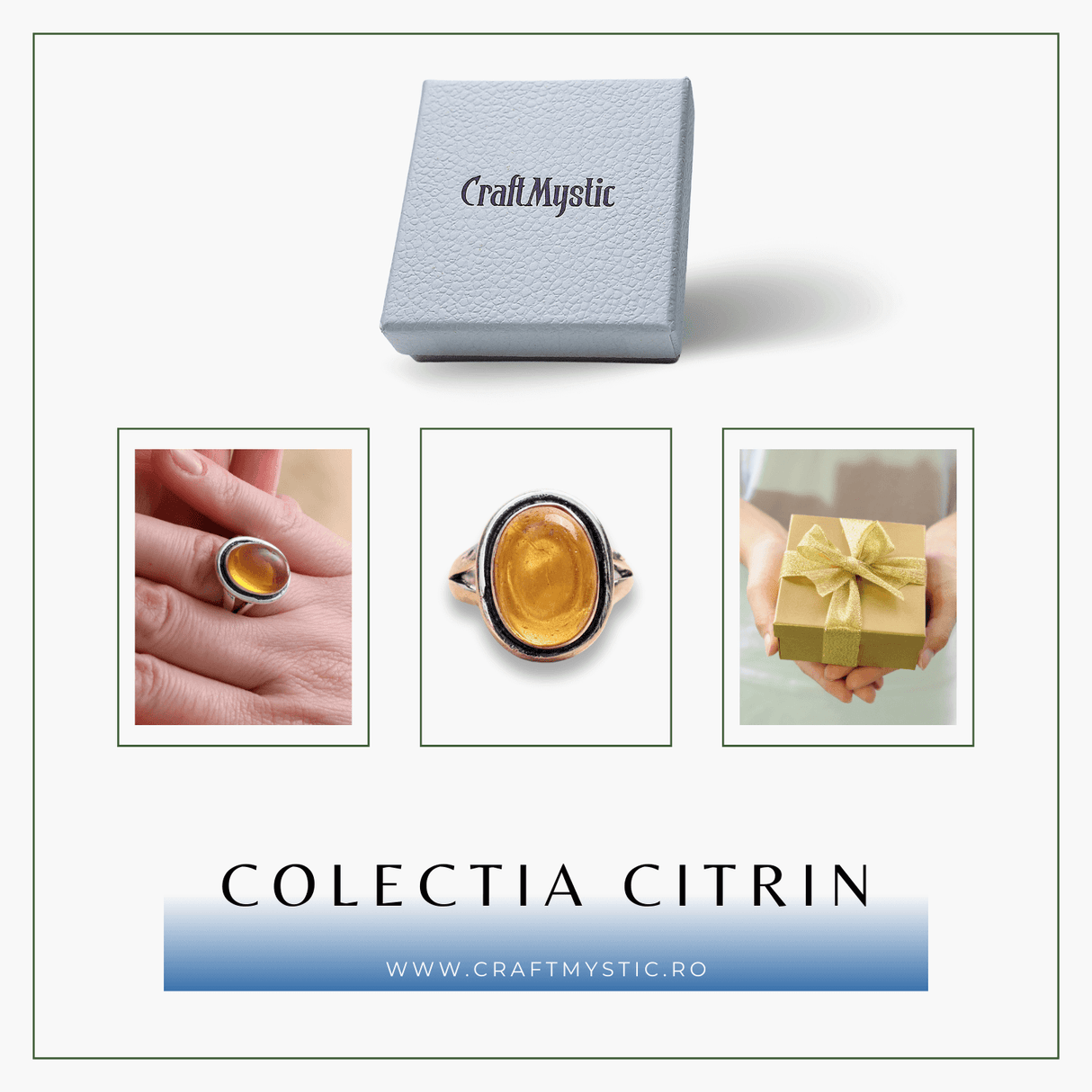 Inel Ajustabil Argintiu cu Citrin Natural