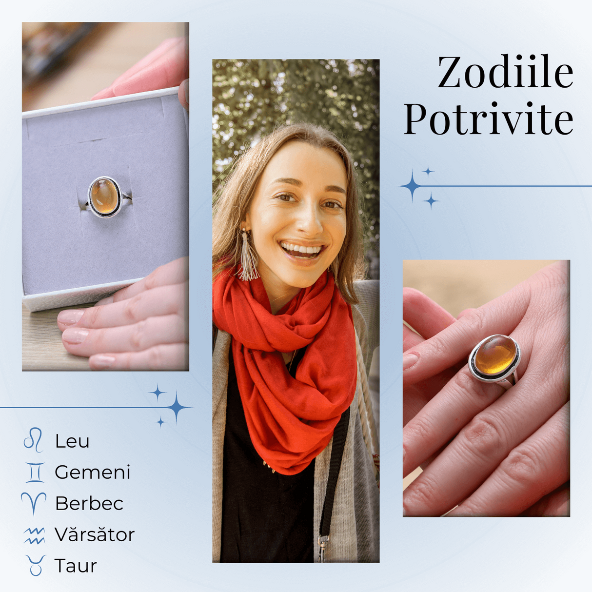 Inel Ajustabil Argintiu cu Citrin Natural