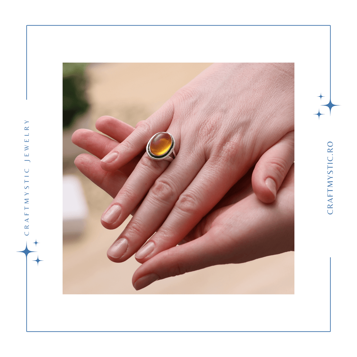 Inel Ajustabil Argintiu cu Citrin Natural