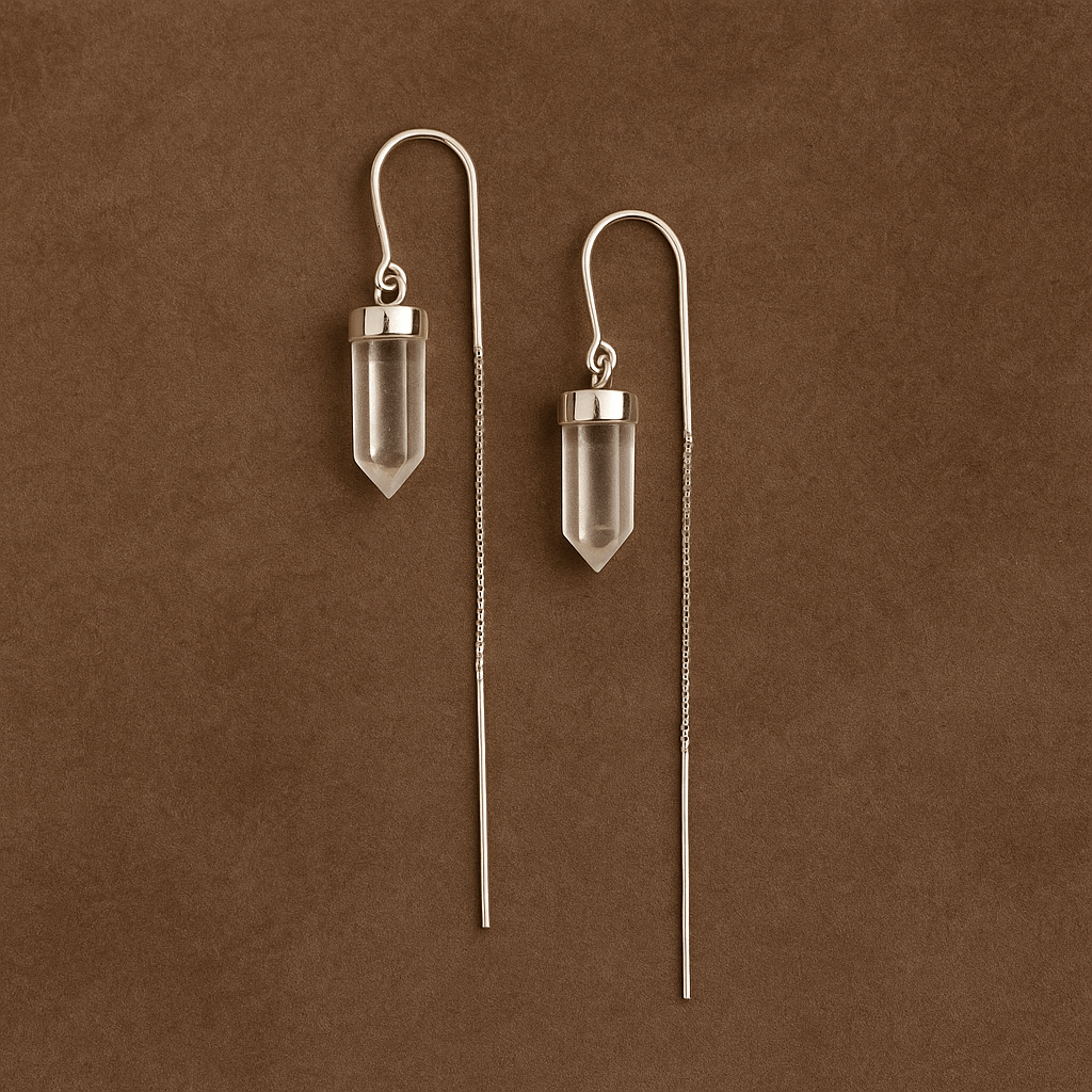 Claritate mentala si purificare – Cercei lungi din argint 925 cu Cuart de Stanca natural