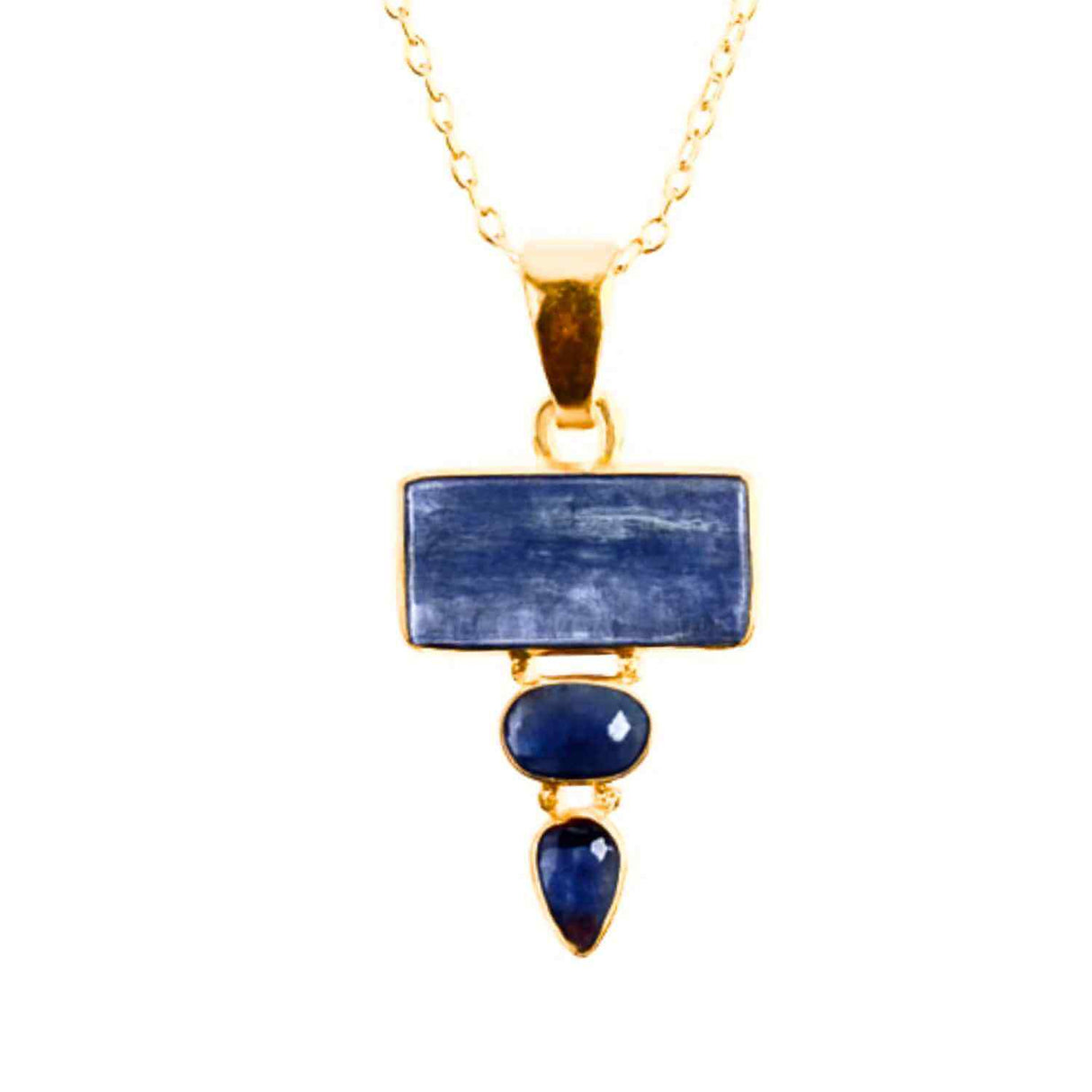 Comunicare Autentica si Echilibru – Colier inox si pandantiv argint 925 placat cu aur de18k si Triplu Kianit