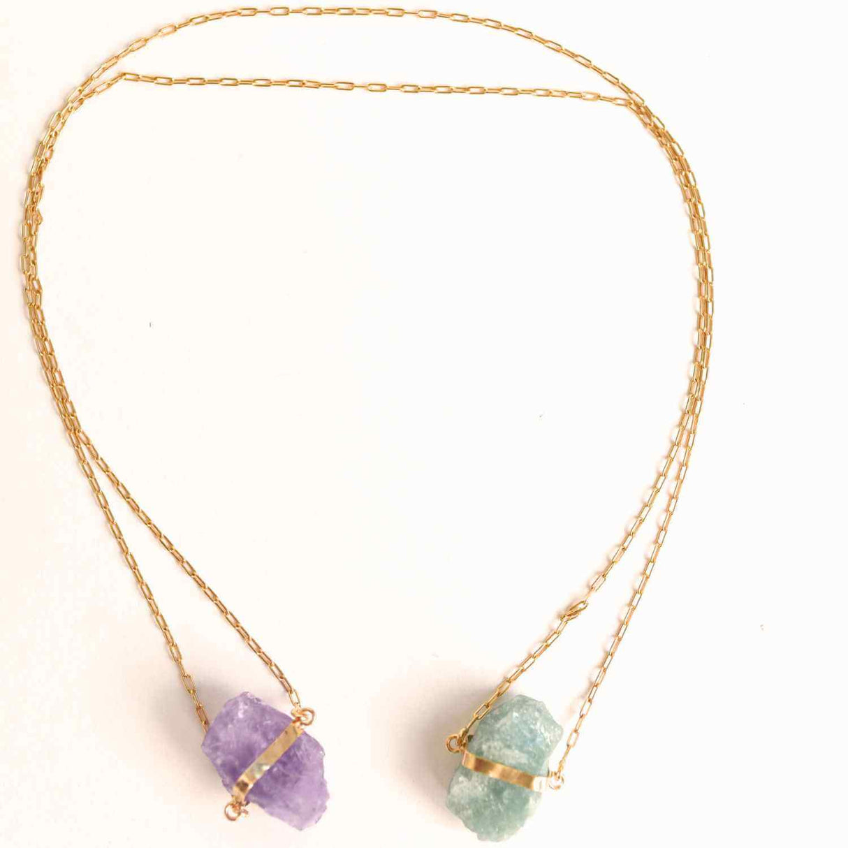 Colier Ametist si Acvamarin Brut din Argint 925 Placat cu Aur 18K – Echilibru Emotional si Claritate Mentala