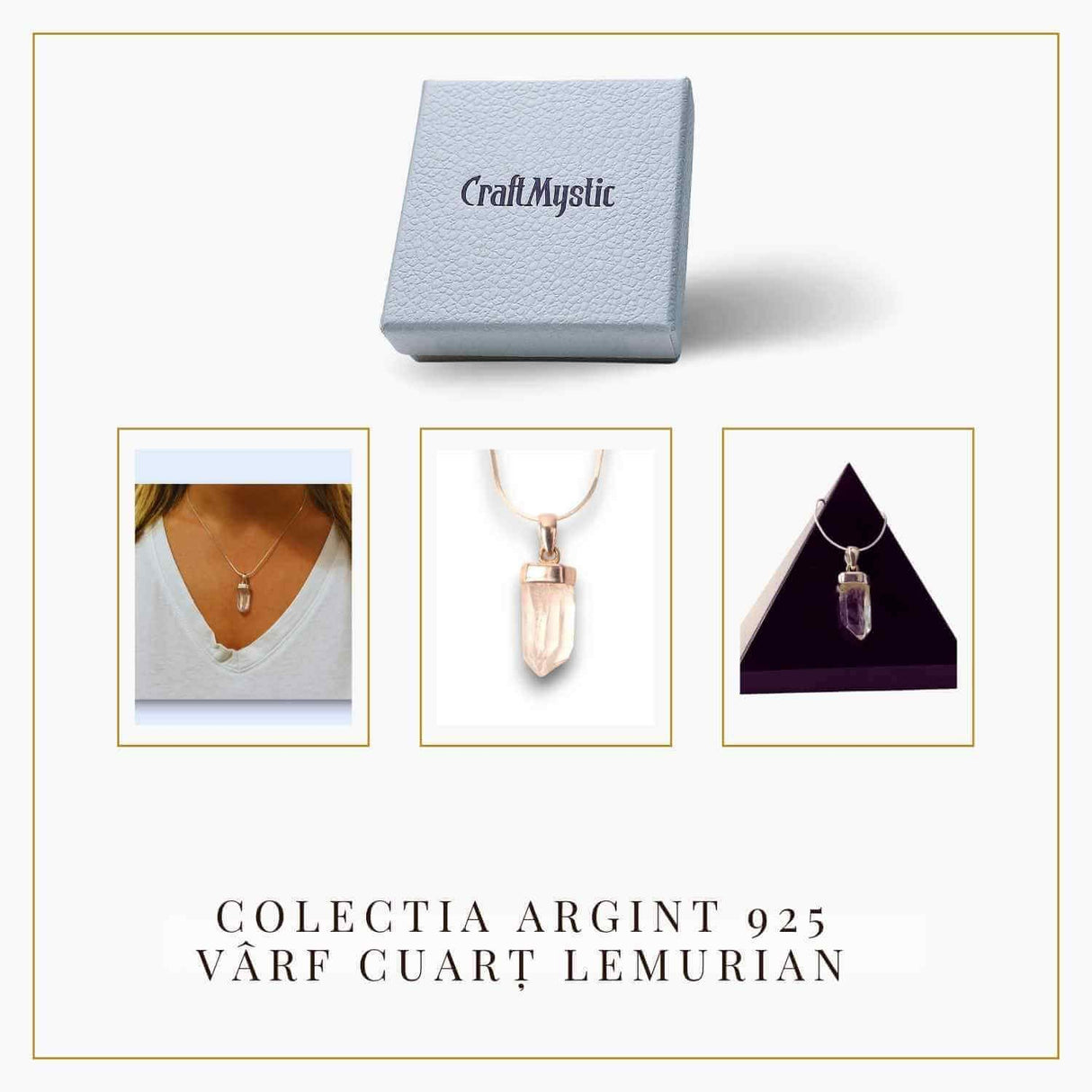 Colier argint 925 cu varf cuart lemurian natural, unic si energizant