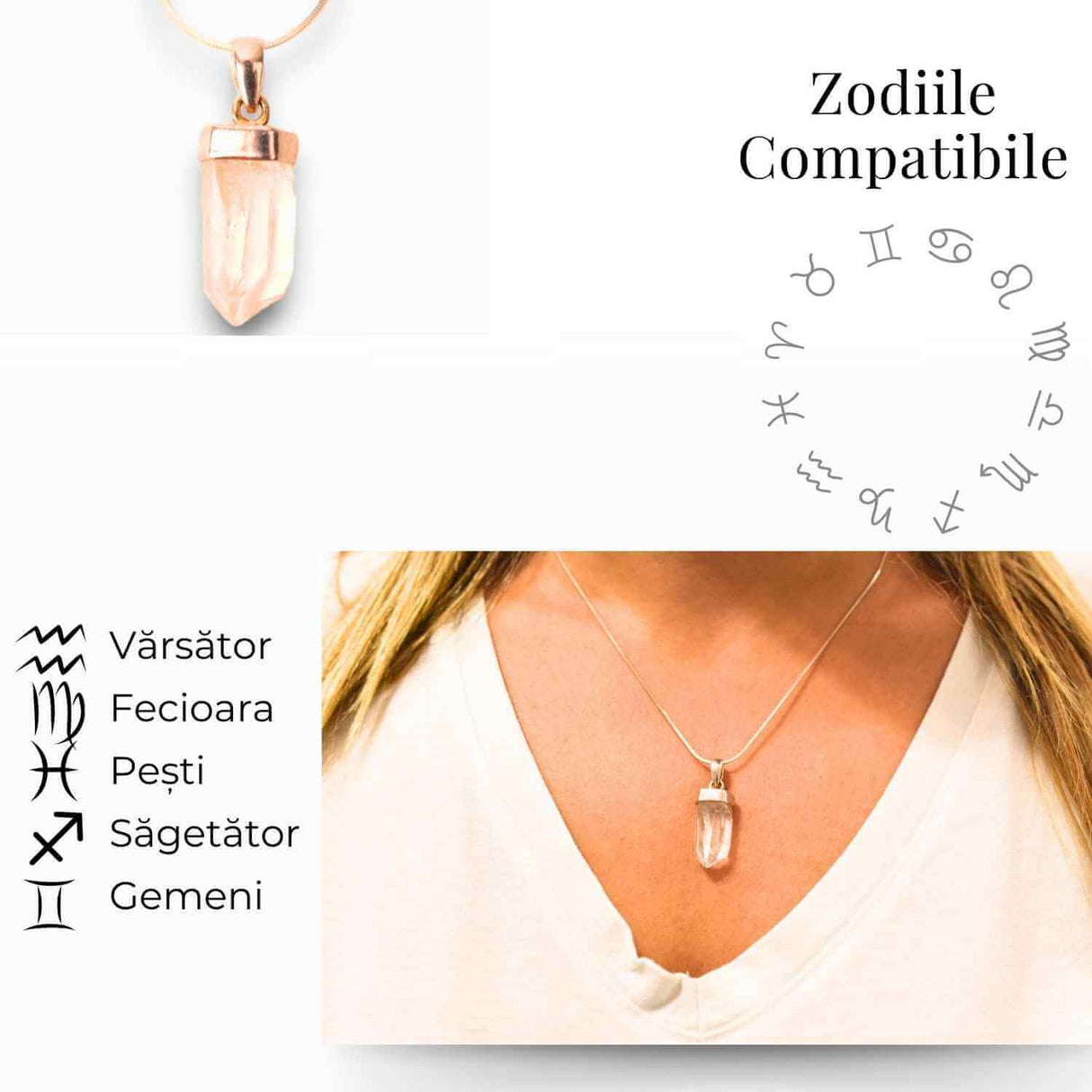 Colier argint 925 cu varf cuart lemurian natural, unic si energizant