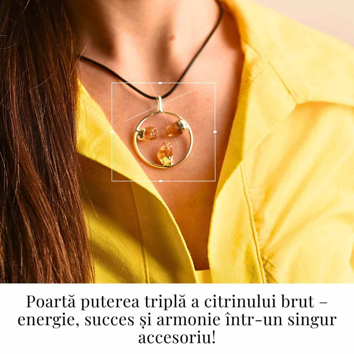 Colier cu pandantiv rotund si 3 pietre de Citrin – Abundenta si Energie Pozitiva