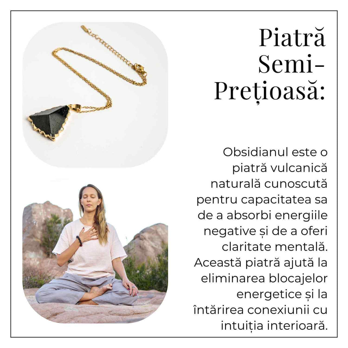 Colier Auriu din Cupru Placat cu Piatra Naturala Obsidian fatetata - Protectie si Echilibru