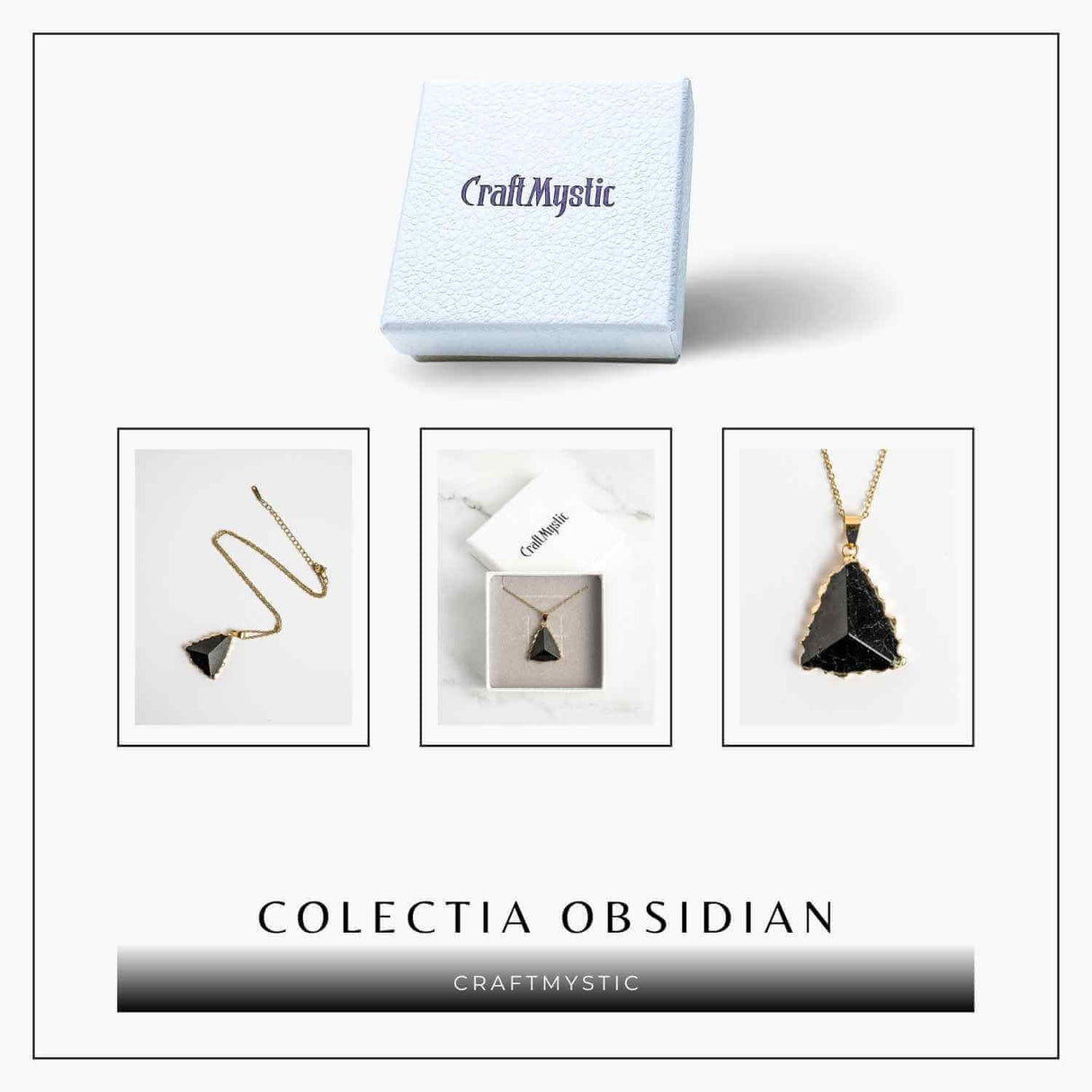 Colier Auriu din Cupru Placat cu Piatra Naturala Obsidian fatetata - Protectie si Echilibru
