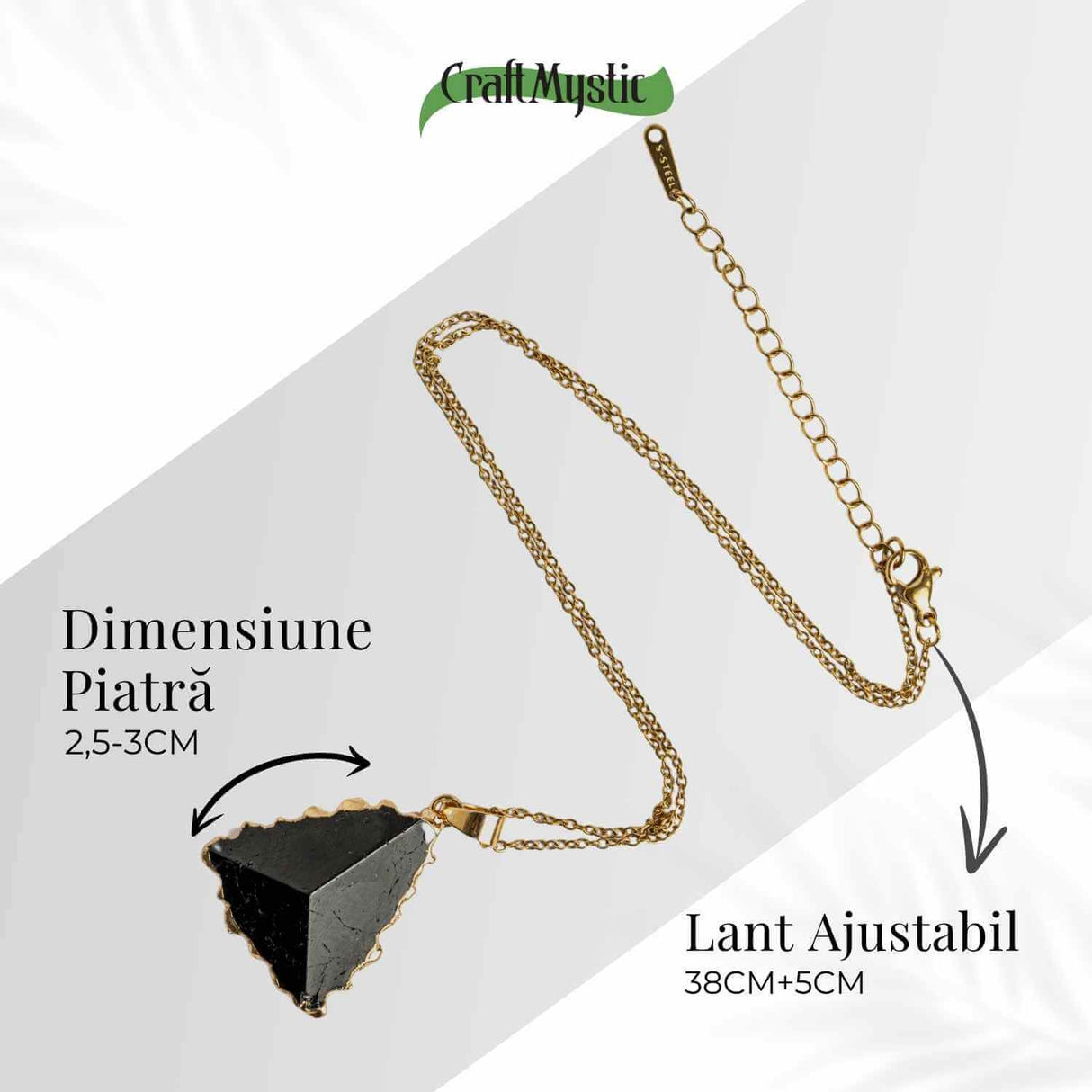 Colier Auriu din Cupru Placat cu Piatra Naturala Obsidian fatetata - Protectie si Echilibru