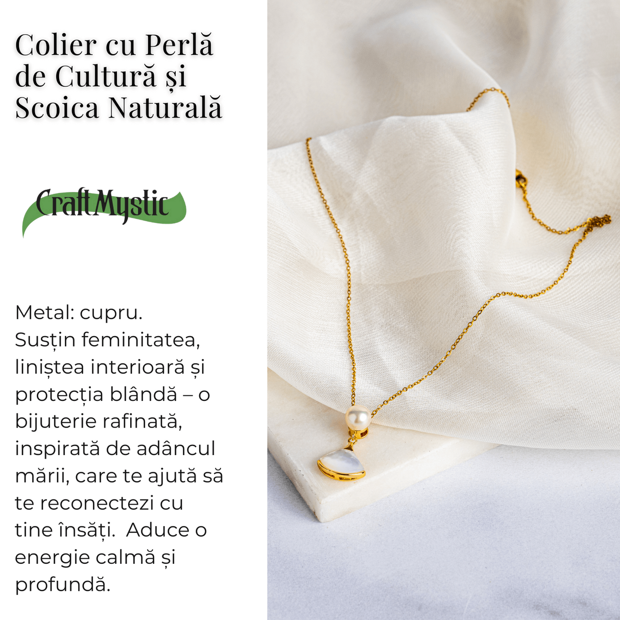 Poarta linistea interioara – Colier cu perla de cultura si scoica naturala