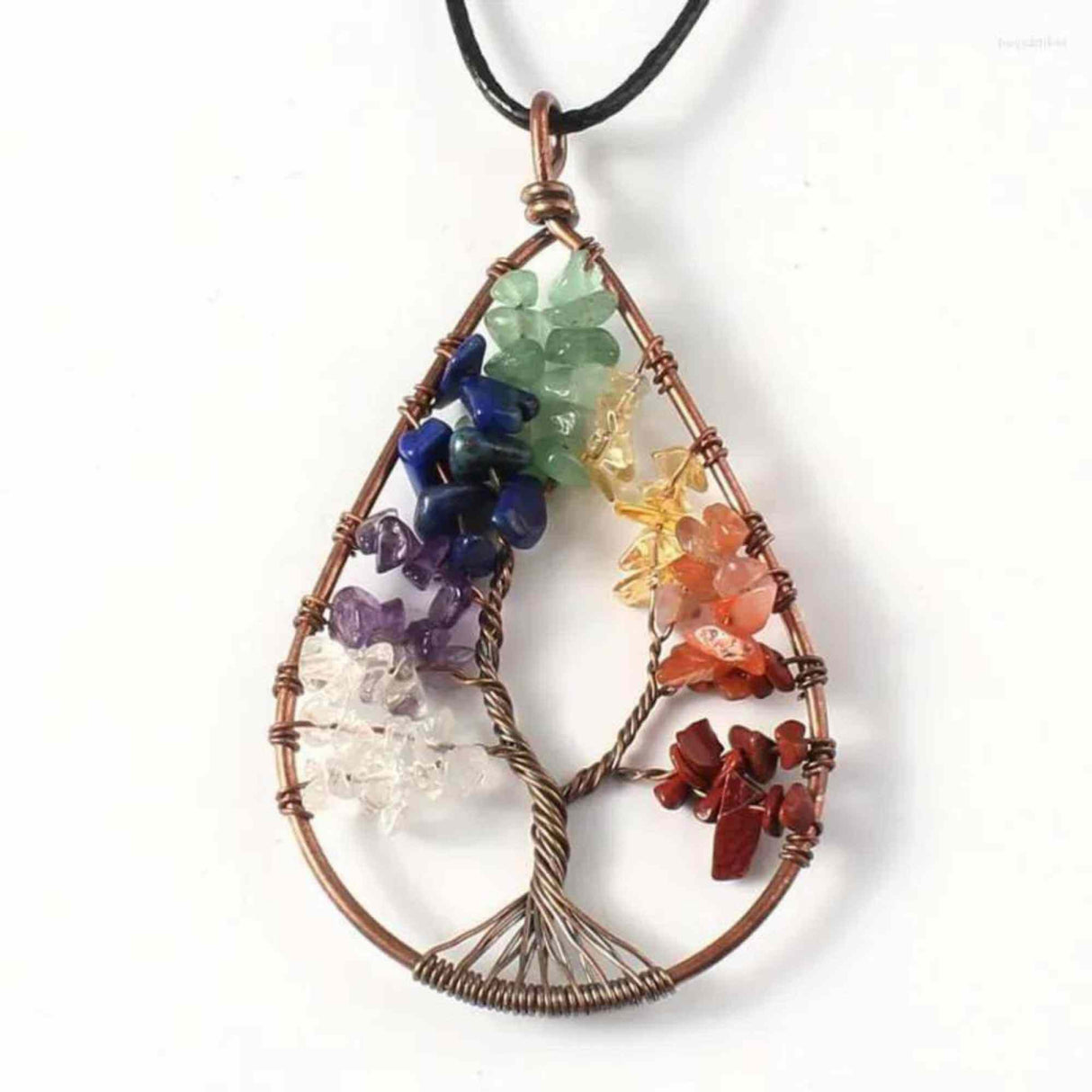 Colier Boho cu Pandantiv in Forma de Lacrima si Arbore al Vietii din Pietre Semipretioase pentru Echilibrarea celor 7 Chakre