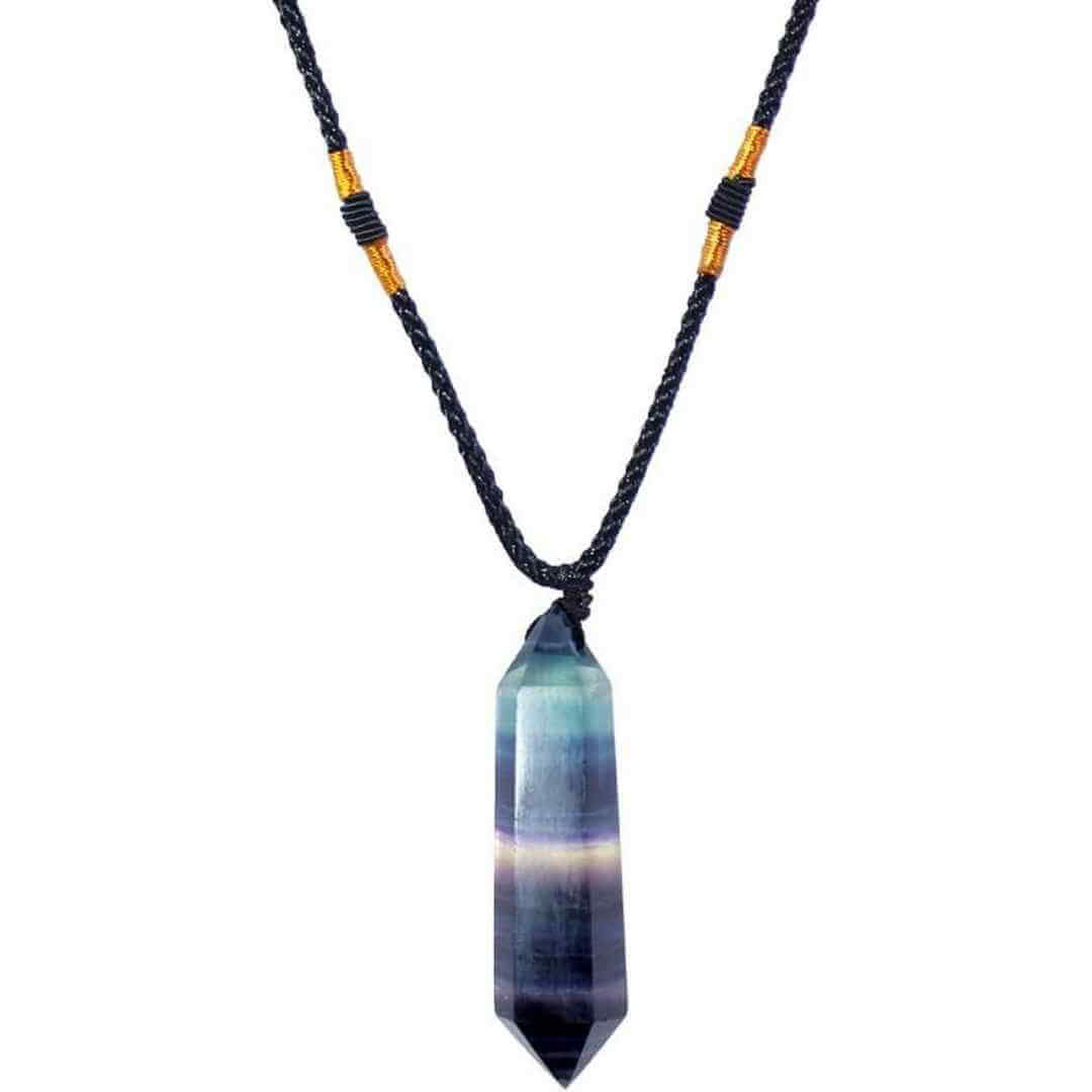 Colier cu cristal vindecator Obsidian 4-5 cm, in forma hexagonala cu dublu varf si saculet satin negru – pentru protectie, vointa si noroc