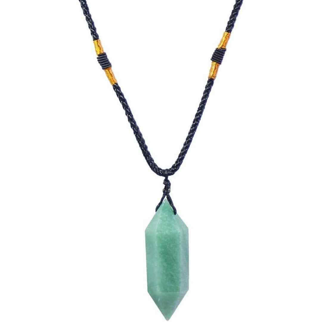 Colier cu cristal vindecator Obsidian 4-5 cm, in forma hexagonala cu dublu varf si saculet satin negru – pentru protectie, vointa si noroc