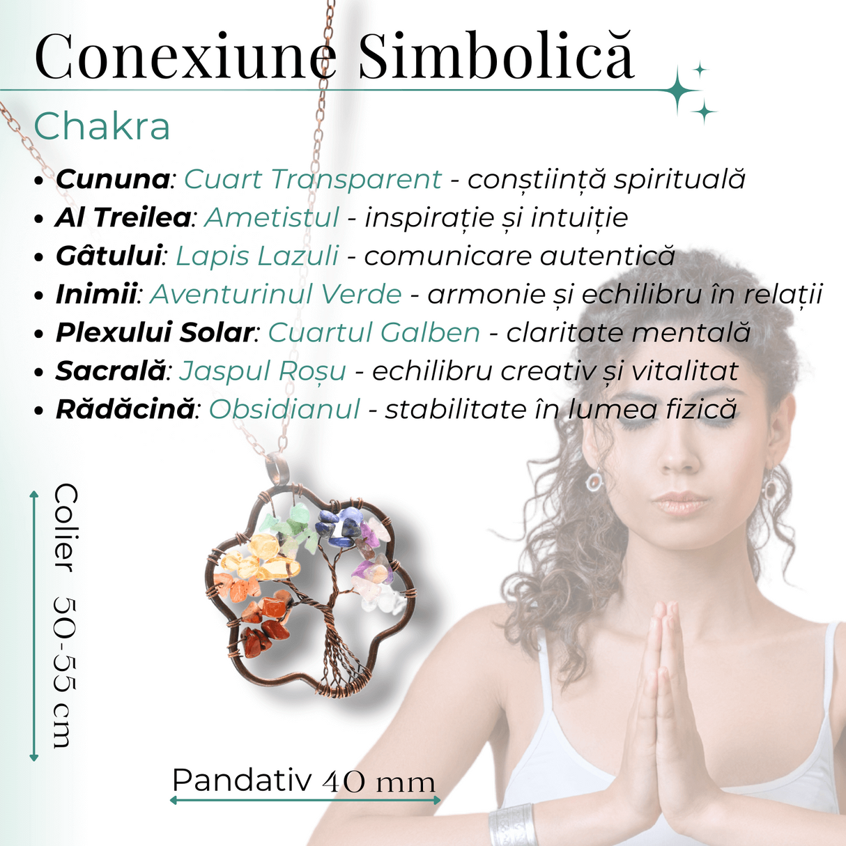 Colier cu pandantiv arborele vietii - Realizat manual cu pietre semipretioase sparte si cristale vindecatoare a celor 7 chakre