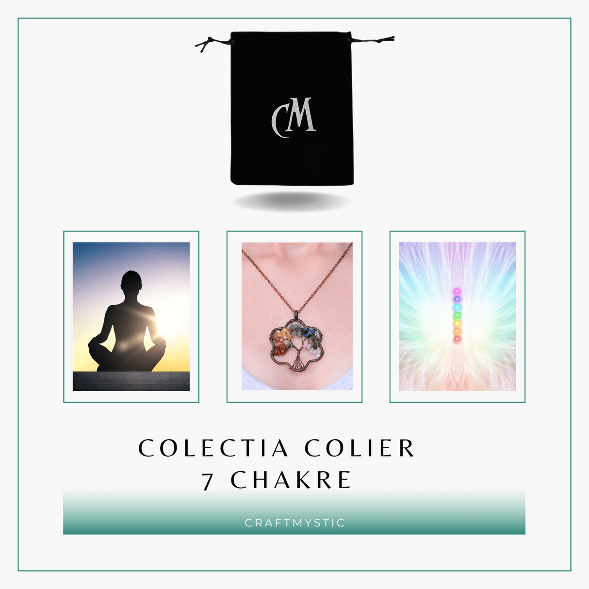 Colier cu pandantiv arborele vietii - Realizat manual cu pietre semipretioase sparte si cristale vindecatoare a celor 7 chakre