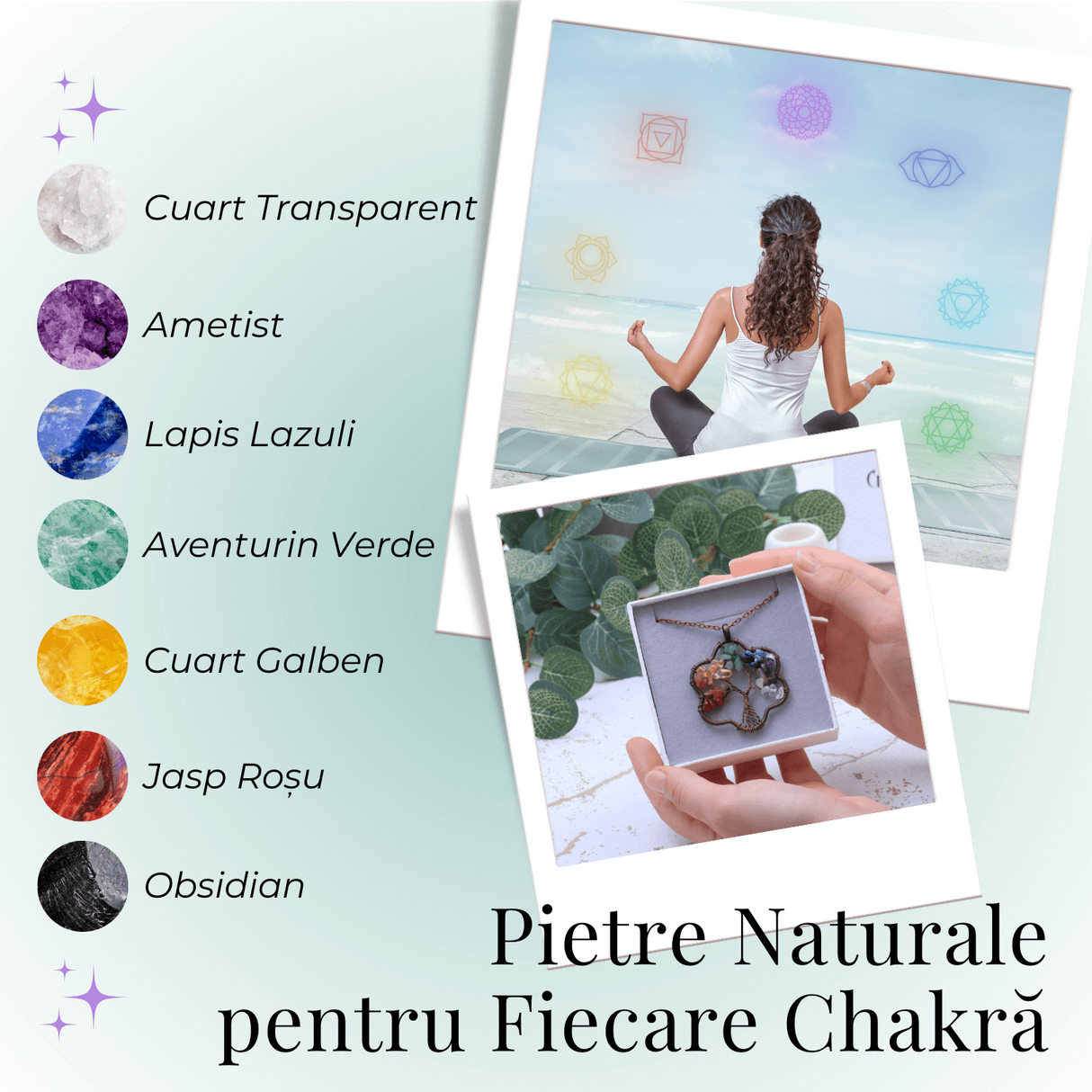 Colier cu pandantiv arborele vietii - Realizat manual cu pietre semipretioase sparte si cristale vindecatoare a celor 7 chakre