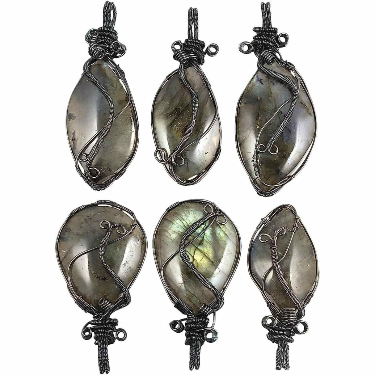 Colier cu pandantiv din labradorit natural pentru barbati si femei - Cristal neregulat lucrat manual, invelit cu sarma model neregulat - O piatra semipretioasa pentru meditatie, intuitie, imagin