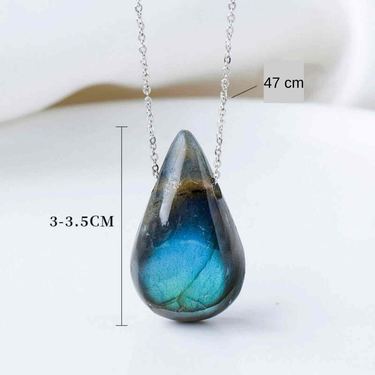 Colier metalic cu Pandantiv "Strop de ploaie" din Labradorit natural Amuleta Energetica Reiki pentru Barbati si Femei