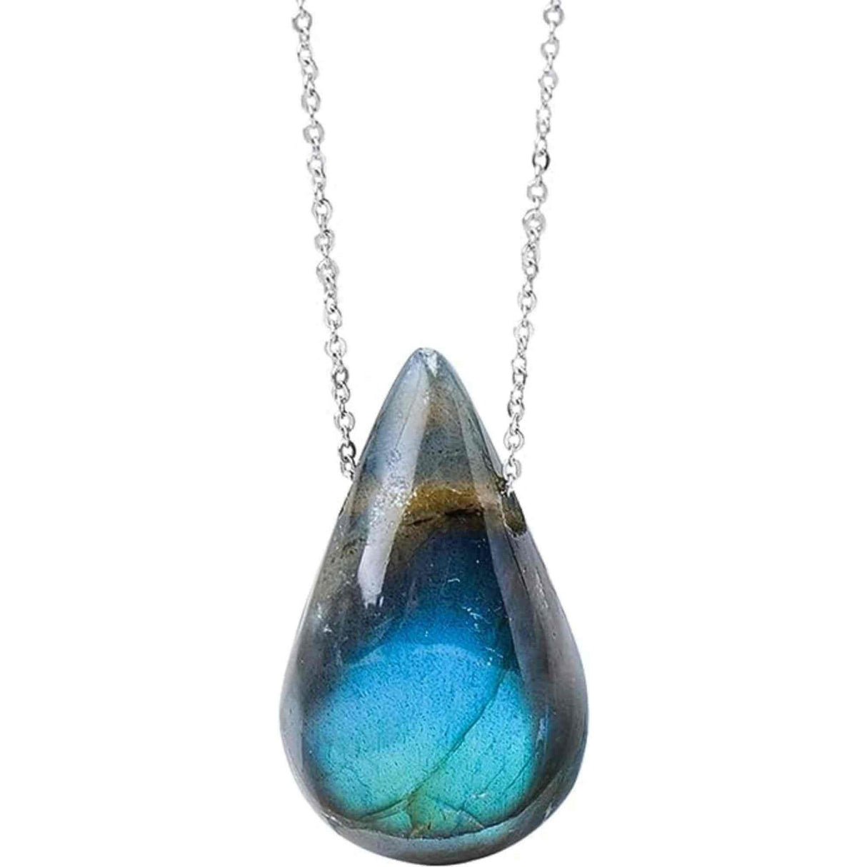 Colier metalic cu Pandantiv "Strop de ploaie" din Labradorit natural Amuleta Energetica Reiki pentru Barbati si Femei