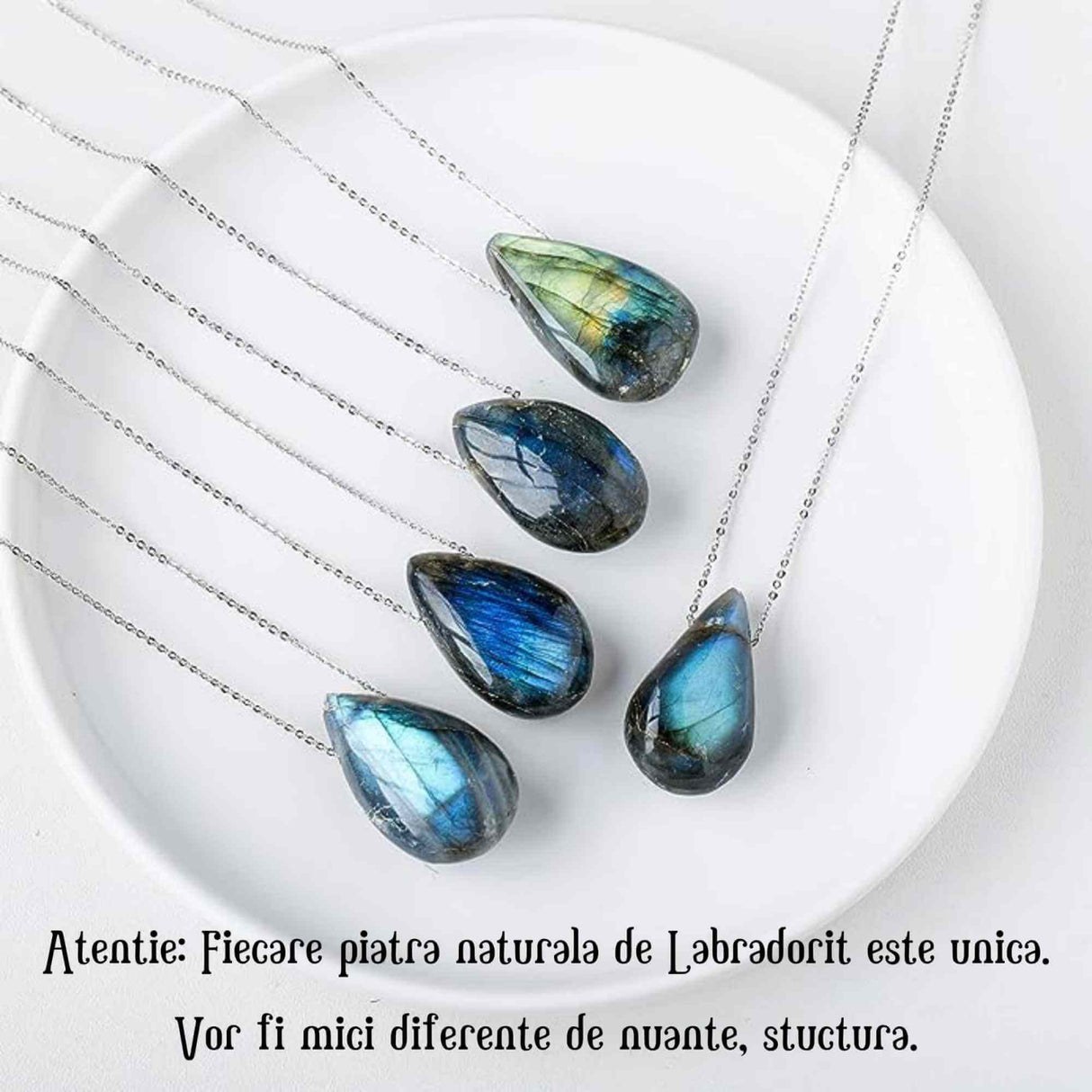 Colier metalic cu Pandantiv "Strop de ploaie" din Labradorit natural Amuleta Energetica Reiki pentru Barbati si Femei