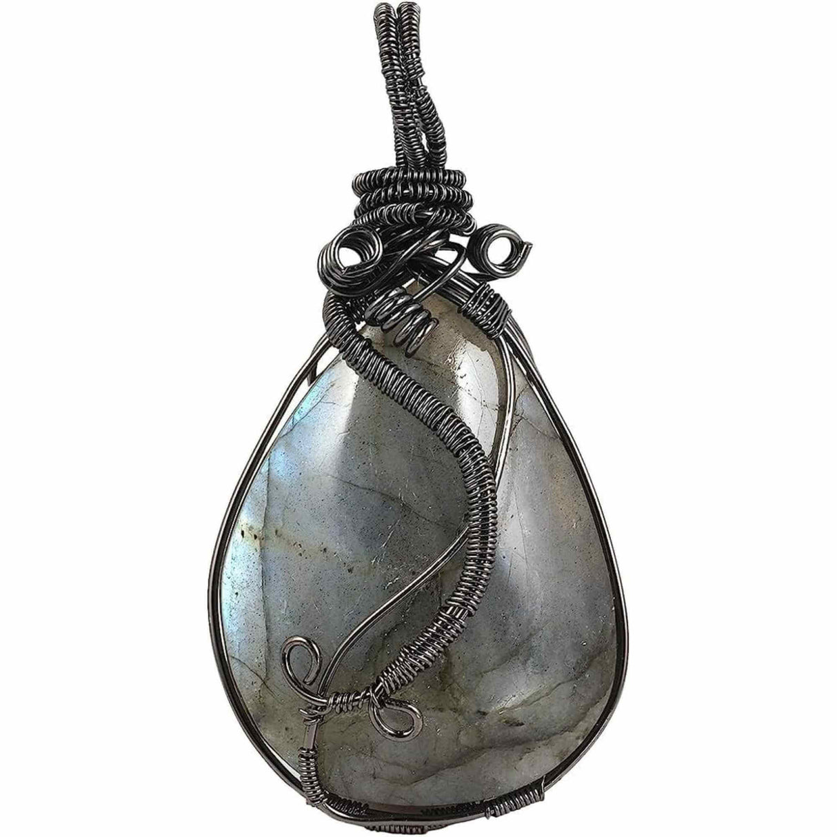 Colier cu pandantiv din labradorit natural pentru barbati si femei - Cristal neregulat lucrat manual, invelit cu sarma model neregulat - O piatra semipretioasa pentru meditatie, intuitie, imagin