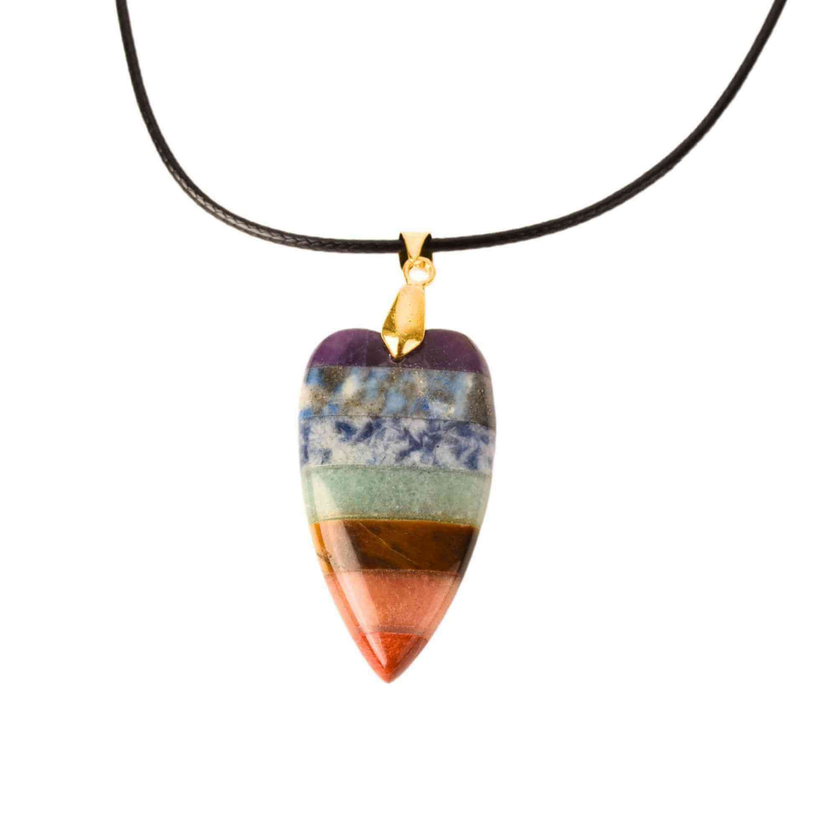 Pandantiv in forma de inima cu pietre naturale semipretioase naturale mixte Chakra cu ton auriu