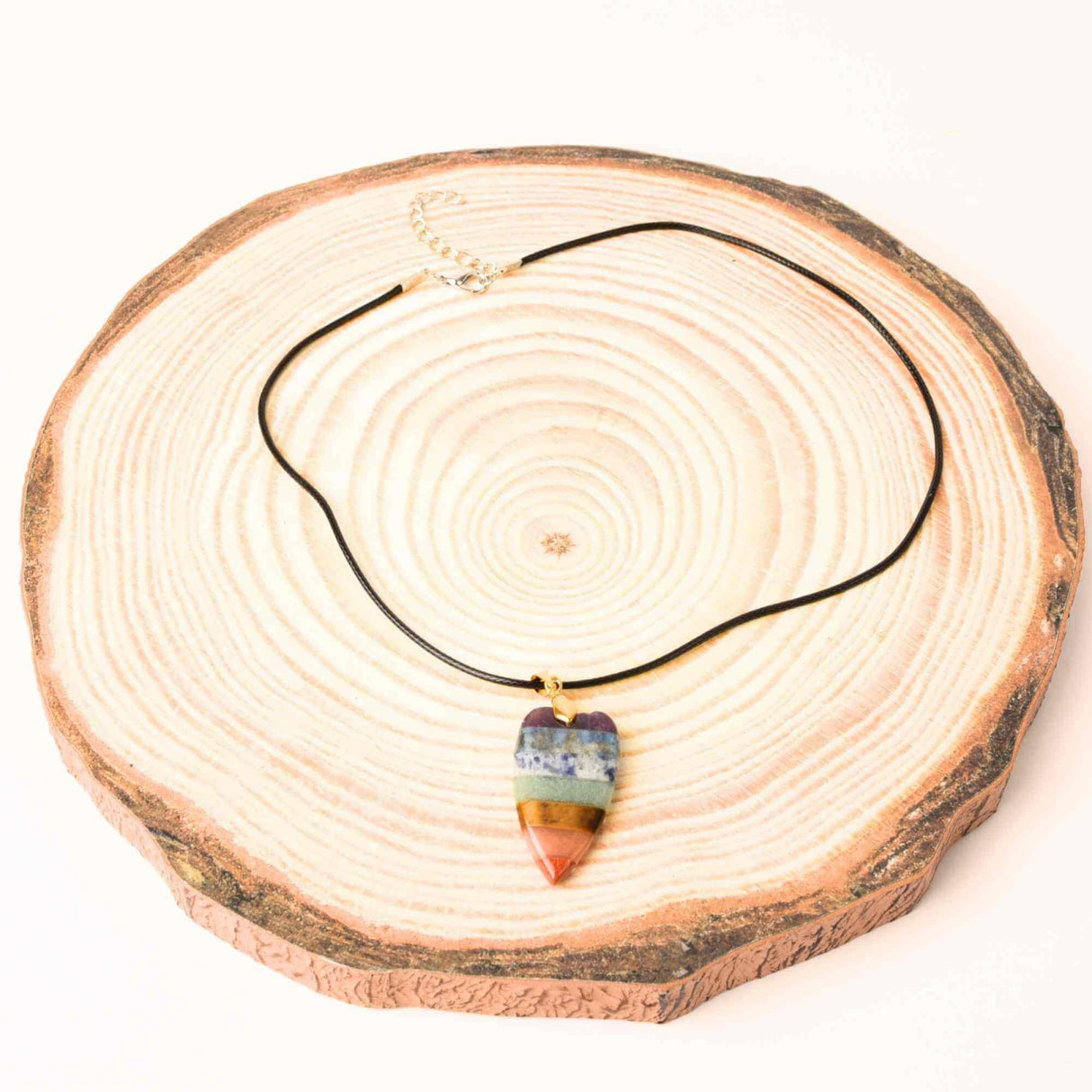 Pandantiv in forma de inima cu pietre naturale semipretioase naturale mixte Chakra cu ton auriu