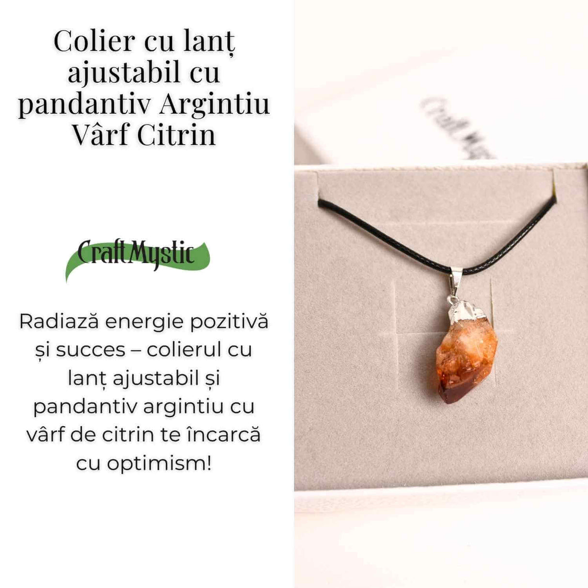 Colier cu pandantiv varf Citrin argintiu – Energie si Prosperitate