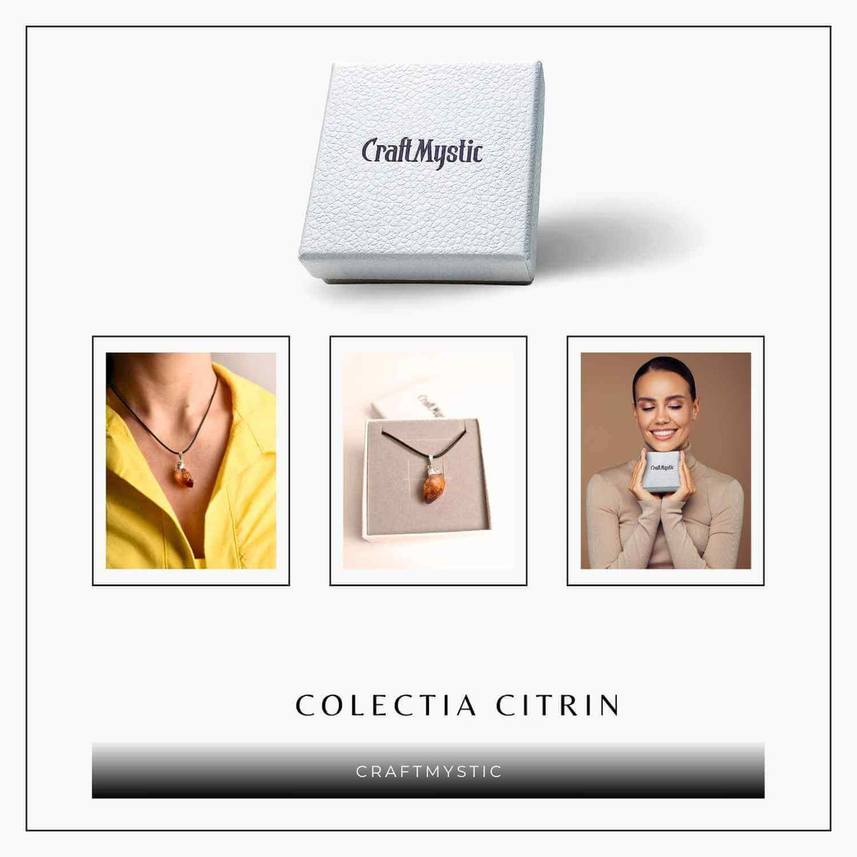 Colier cu pandantiv varf Citrin argintiu – Energie si Prosperitate