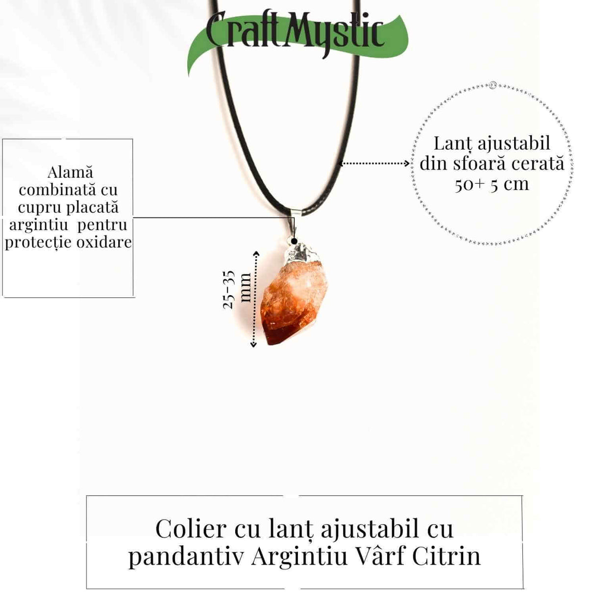 Colier cu pandantiv varf Citrin argintiu – Energie si Prosperitate