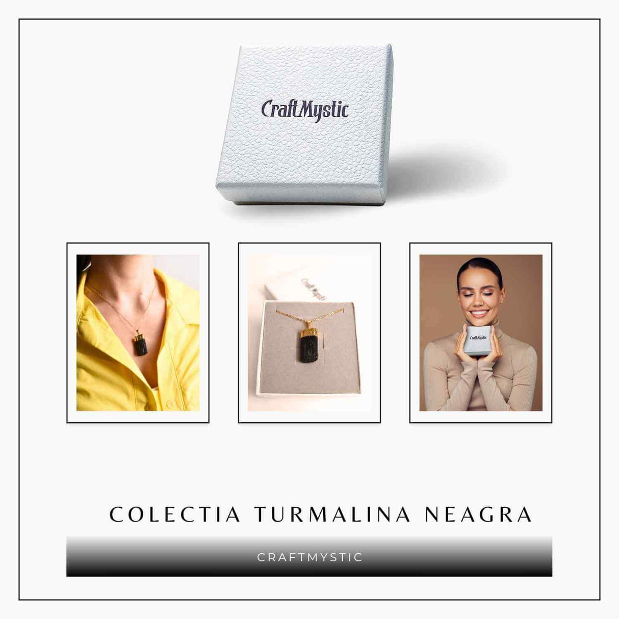 Colier auriu cu pandantiv si Turmalina Neagra cu lant inox – Protectie si Eleganta Naturala