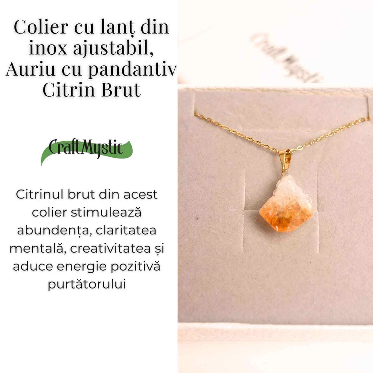 Colier auriu cu pandantiv citrin brut – Energie si Prosperitate