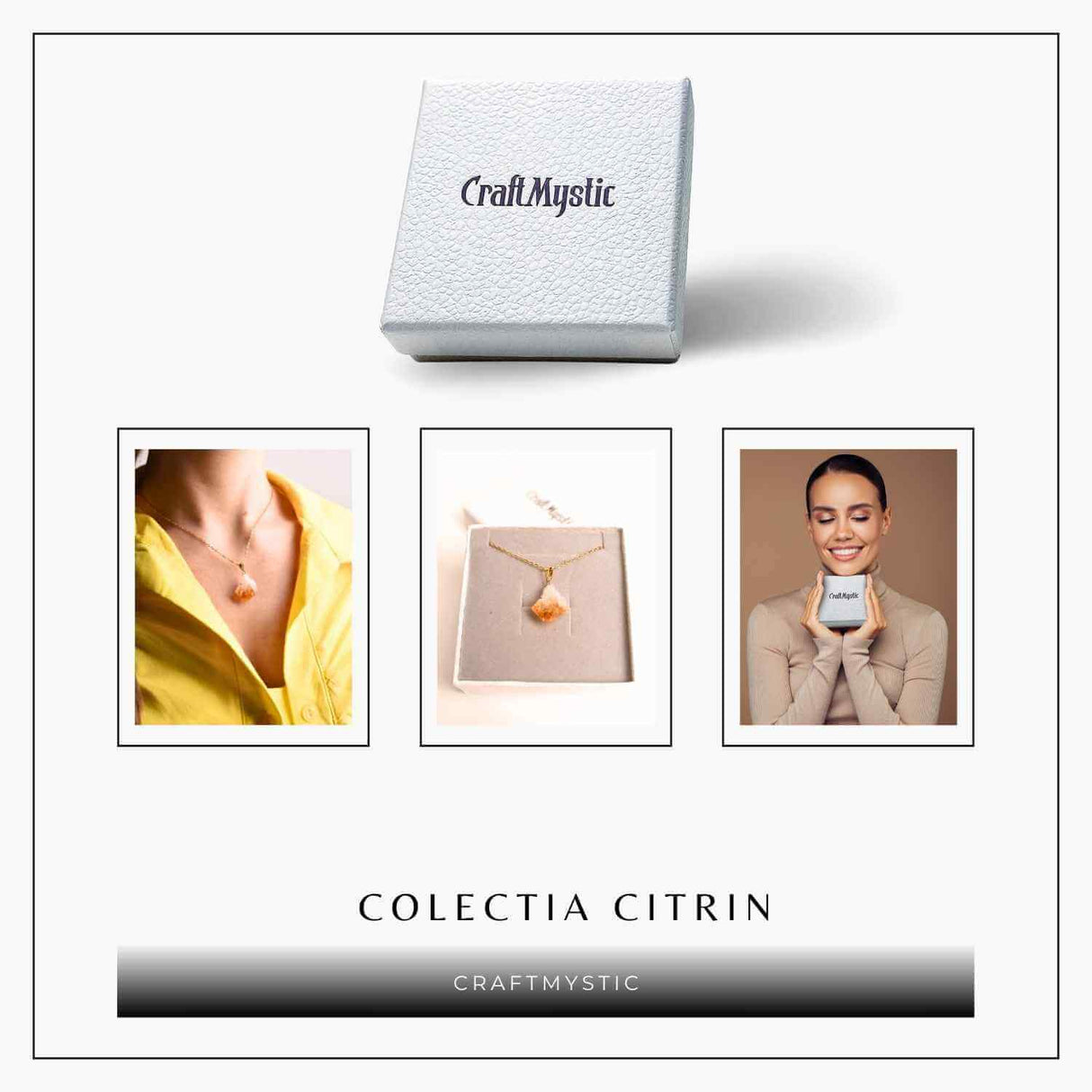 Colier auriu cu pandantiv citrin brut – Energie si Prosperitate