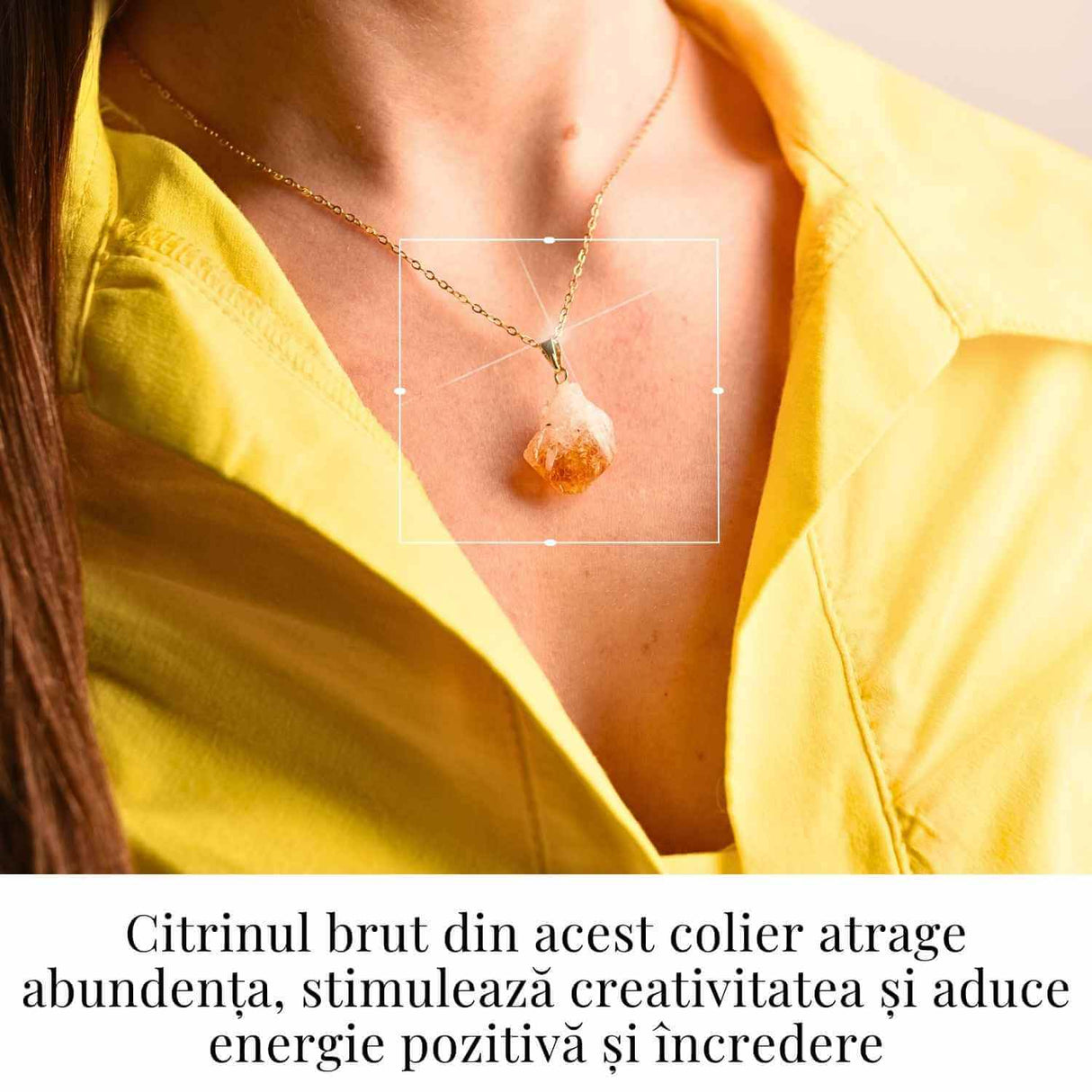 Colier auriu cu pandantiv citrin brut – Energie si Prosperitate